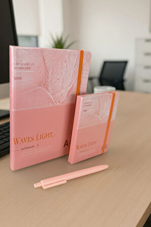 2 Adet Ajanda Çizgili Not Defteri-Uçlu Kalem Hediyeli Waves Light