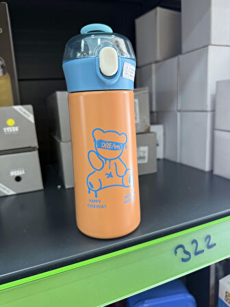 Paslanmaz Çelik Termos Su Şişesi 350ml Vakumlu Pipetli Turuncu İthal Ürün