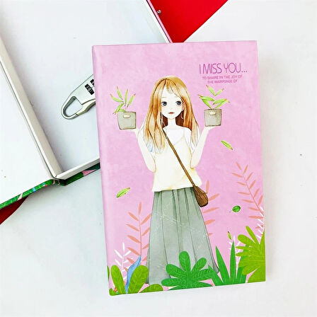 Kilitli Kutulu Ajanda Günlük Not Hatıra Defteri Notebook Pembe