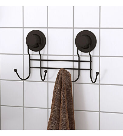 Vakumlu Banyo Havlu Askısı 4 Kancalı Siyah S252