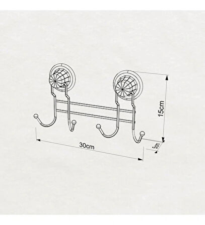 Vakumlu Banyo Havlu Askısı 4 Kancalı Siyah S252