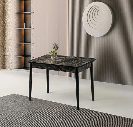 Ortadan Açılır Büyüyen Ahşap Yemek Masası Siyah Mermer 60x100cm SADECE MASA FİYATIDIR