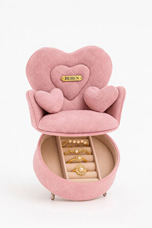 Berjer Figürlü Kadife Desenli Takı Bijuteri Mücevher Kutusu Biblo 19cm Pembe İthal Ürün