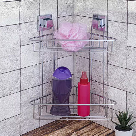 Banyo Köşe Rafı Kendinden Yapışkanlı 2 Katlı EasyFix