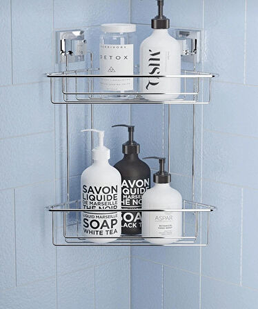 Banyo Köşe Rafı Kendinden Yapışkanlı 2 Katlı EasyFix