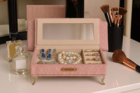 Berjer Figürlü Kadife Desenli Takı Bijuteri Mücevher Kutusu Biblo 24cm Pembe İthal Ürün