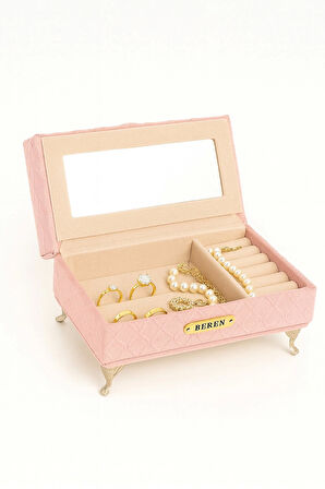 Berjer Figürlü Kadife Desenli Takı Bijuteri Mücevher Kutusu Biblo 24cm Pembe İthal Ürün