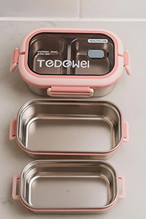 3 Katlı Paslanmaz Çelik Sızdırmaz Saklama Kabı Beslenme Kabı 2,45 Lt. Pembe İthal Ürün