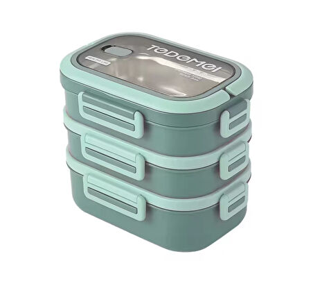 3 Katlı Paslanmaz Çelik Sızdırmaz Saklama Kabı Beslenme Kabı 2,45 Lt. Yeşil İthal Ürün