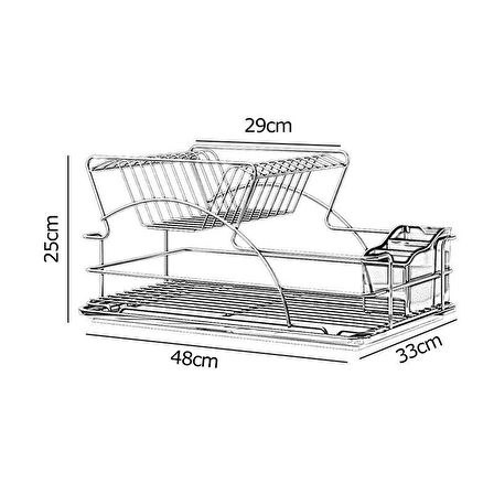İki Katlı Metal Tabaklık - Bulaşıklık Krom
