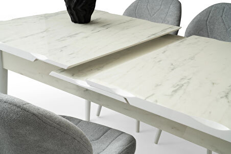 Marmo Ortadan Açılır Büyüyen Yemek Masası Mermer Desenli 80x130cm
