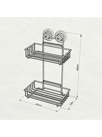 Vakumlu Banyo Rafı Şampuanlık 2 Katlı Siyah S242