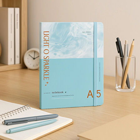 2 Adet Çizgili Defter Ajanda - Uçlu Kalem Hediyeli Light Of Sparkle A5-A6