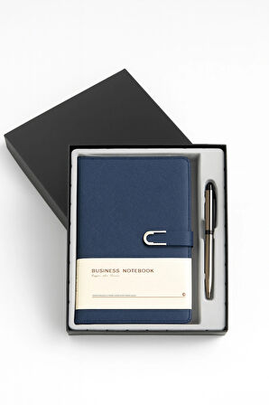 Kumaş Mıknatıs Kapaklı Kalemli Ajanda Günlük Not Defteri Notebook Mavi