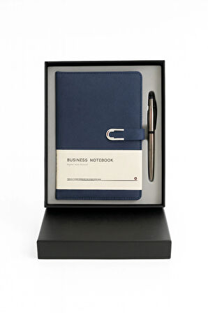 Kumaş Mıknatıs Kapaklı Kalemli Ajanda Günlük Not Defteri Notebook Mavi