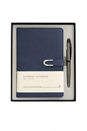 Kumaş Mıknatıs Kapaklı Kalemli Ajanda Günlük Not Defteri Notebook Mavi