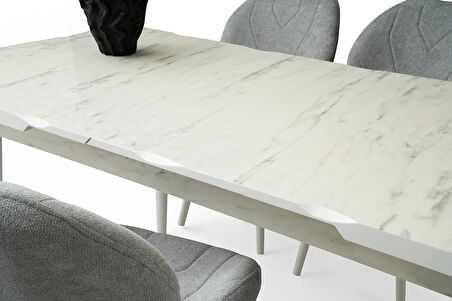 Marmo Kütük Ortadan Açılır Büyüyen Yemek Masası Mermer Desenli 90x160cm