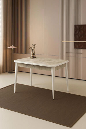 Ortadan Açılır Büyüyen Yemek Masası Mermer Desenli 70x110cm SADECE MASA FİYATIDIR