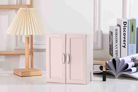 Dışı Deri İçi Kadife 5 Çekmeceli Takı Bijuteri Mücevher Kutusu Organizer Düzenleyici Pembe İthal Ürün