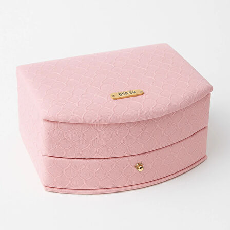 Dekoratif Kadife Takı Bijuteri Mücevher Kutusu Organizer Düzenleyici Pembe