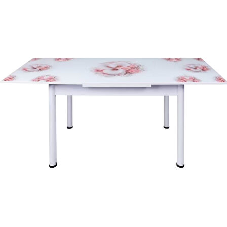 Yandan Açılır Büyüyen Cam Mutfak Masası Bahar Orkide Beyaz Ayaklı 60x90cm