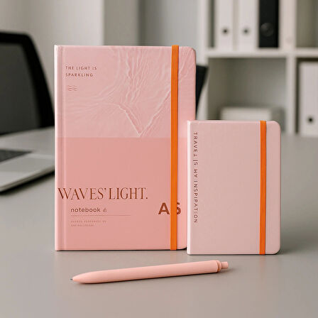 2 Adet Çizgili Defter Ajanda - Uçlu Kalem Hediyeli Waves Light A5-A6