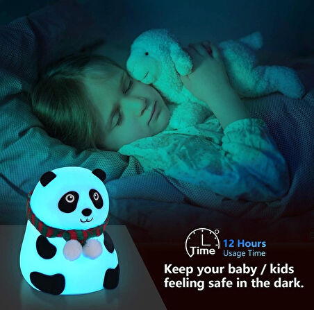 Panda Gece Lambası Dokunmatik Sensörlü Renkli Çocuklar İçin Gece Işıkları Masa Lambası