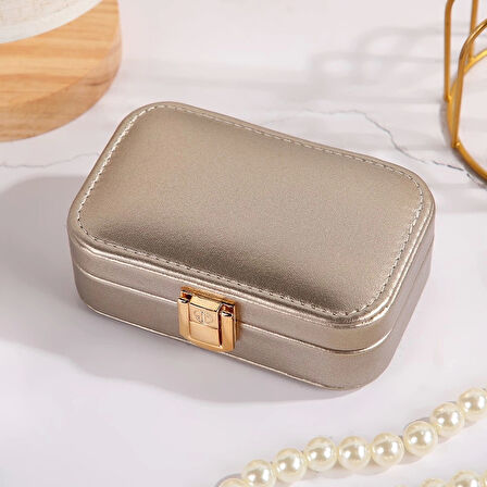 Deri Seyahat Takı Bijuteri Mücevher Kutusu Organizer Düzenleyici 20cm Bronz İthal Ürün