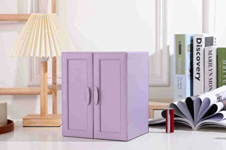 Dışı Deri İçi Kadife 5 Çekmeceli Takı Bijuteri Mücevher Kutusu Organizer Düzenleyici Lila İthal Ürün