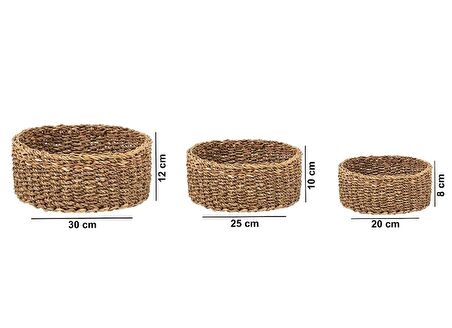 Dekoratif Yuvarlak Sepet Düzenleyici/Saksı 3lü Set