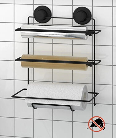 Vakumlu 3 Katlı Folyoluk Strech Film ve Kağıt Havluluk Siyah