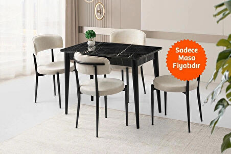 Ortadan Açılır Büyüyen Parlak Ahşap Yemek Masası Siyah Mermer Desenli 60x100cm SADECE MASA FİYATIDIR