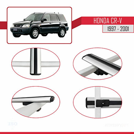 Honda CR-V 1997-2001 Arası ile Uyumlu BASIC Model Ara Atkı Tavan Barı Gri 2 Adet