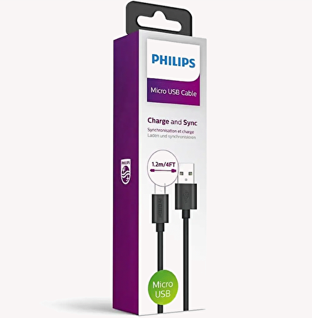 Philips 3A 45W UsbA to Universal Micro Hızlı Data ve Şarj Kablosu 1.2Metre DLC3104U