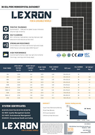 LEXRON 125W HALF CUT MONOKRİSTAL GÜNEŞ PANELİ