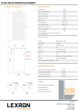 Lexron 250W HALF CUT MONOKRİSTAL GÜNEŞ PANELİ