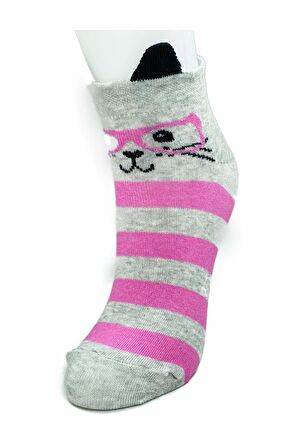 3 Çift Kedi Temalı 3 Boyut Kulaklı Pamuklu Esnek Kadın Bilek Çorap
