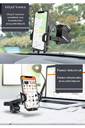 Vantuzlu Araç İçi Uzayan Ayarlanabilir Telefon Tutucu