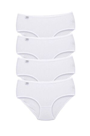 4 Adet Tutku Kadın Yüksek Bel Bato İnce Lastik Külot Beyaz