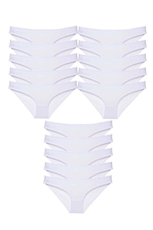 15 adet Süper Eko Set Likralı Kadın Slip Külot Beyaz