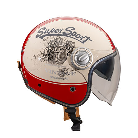 Nukro B-108 Super Sport Cream Red Yazlık Motosiklet Kaskı