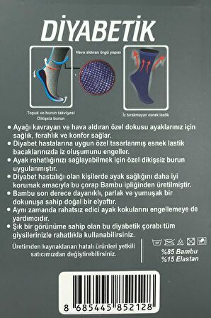 3 Adet Erkek Bambu Lastiği Sıkmayan Diyabetik Çorap