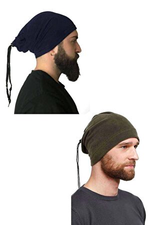 2 Adet Polar İpli Bere ve Boyunluk Lacivert Yeşil