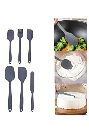 6 Parça Silikon Spatula Seti Pasta Yumurta Fırçası Kaşık Bıçak Spatula Yemek Hazırlık Seti Gri