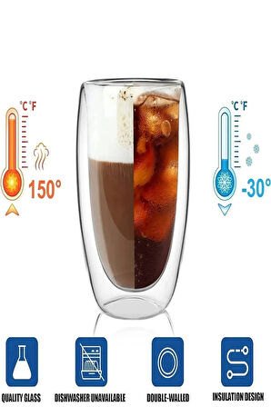 Çift Cidarlı Bardak 250 ml Ev Ofis Çay Fincanı Kahve Sunum Bardağı Dayanıklı Kupa Cam Bardak 2'li