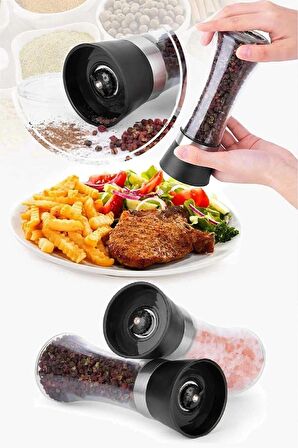 Karabiber Tuzluk Değirmeni Seramik Bıçaklı Öğütücü Büyük Boy Baharat Öğütücü Dayanıklı Cam Set