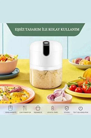 2'li Şarjlı Mini El Rondosu Çelik 3 Bıçaklı 250 Ml Mutfak Robotu Hazneli Sebze Et Doğrayıc Rende