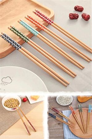 20 Çift Bambu Chopstick Desenli Yıkanabilir Kore Çin Yemek Çubuğu El Yapımı Doğal Ahşap Sushi Çubuk