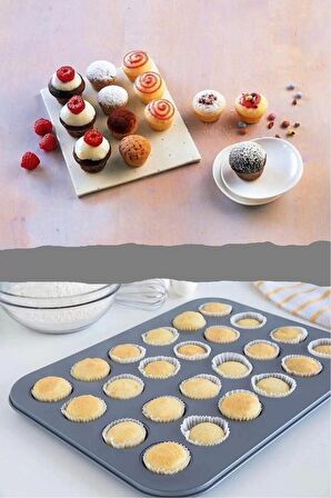 Muffin Kalıbı 24'lü Mini Cupcake Fırın Kapsülü Kek Browni Kekstra Kurabiye Kalıbı Muffin Baking Pan Extra Dayanıklı Yanmaz Yapışmaz Muffin