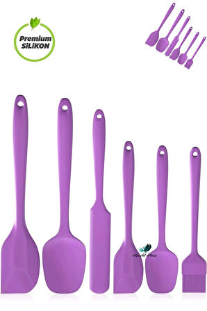 6 Parça Silikon Spatula Seti Pasta Yumurta Fırçası Kaşık Bıçak Spatula Yemek Hazırlık Seti Mor